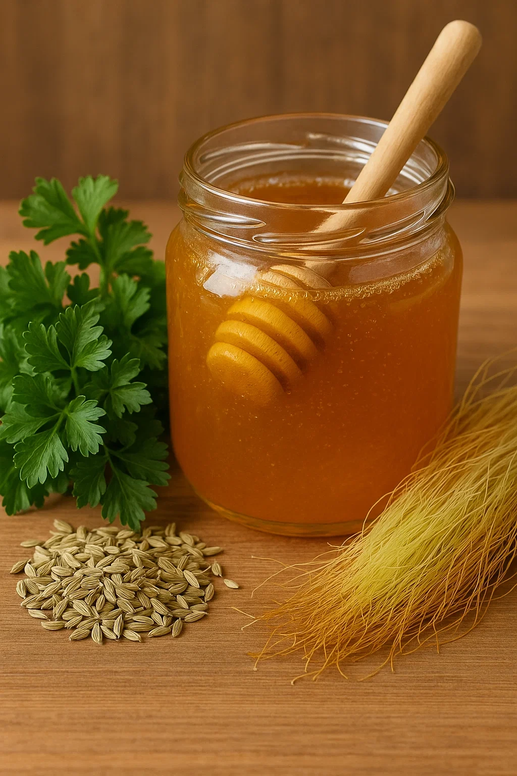 Maydanoz, rezene, mısır püskülü ve bal karışımı
