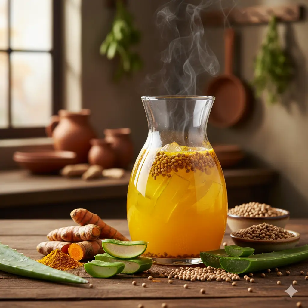 Zerdeçal, kişniş tohumu ve aloe vera suyu