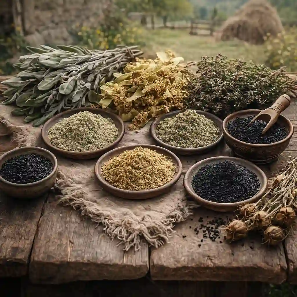 adaçayı, ıhlamur, kekik ve çörek otu